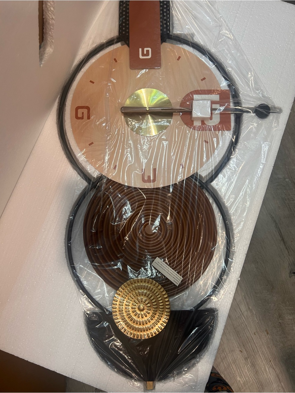 NIB Anmotpe Large Modern Geometric Wall Clock 37.7x21 Wood Metal Silent